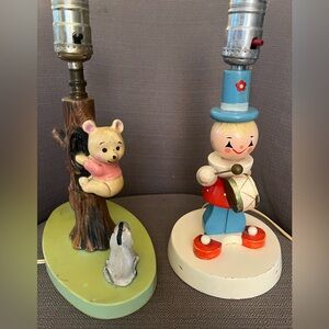 2 Vintage Kids Room Lamp Bases - Winnie the Pooh, Drummer Boy